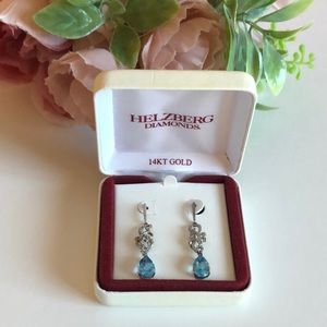 BLUE Topaz Drop Earrings 14K White Gold over silver Helzberg Diamonds NEW